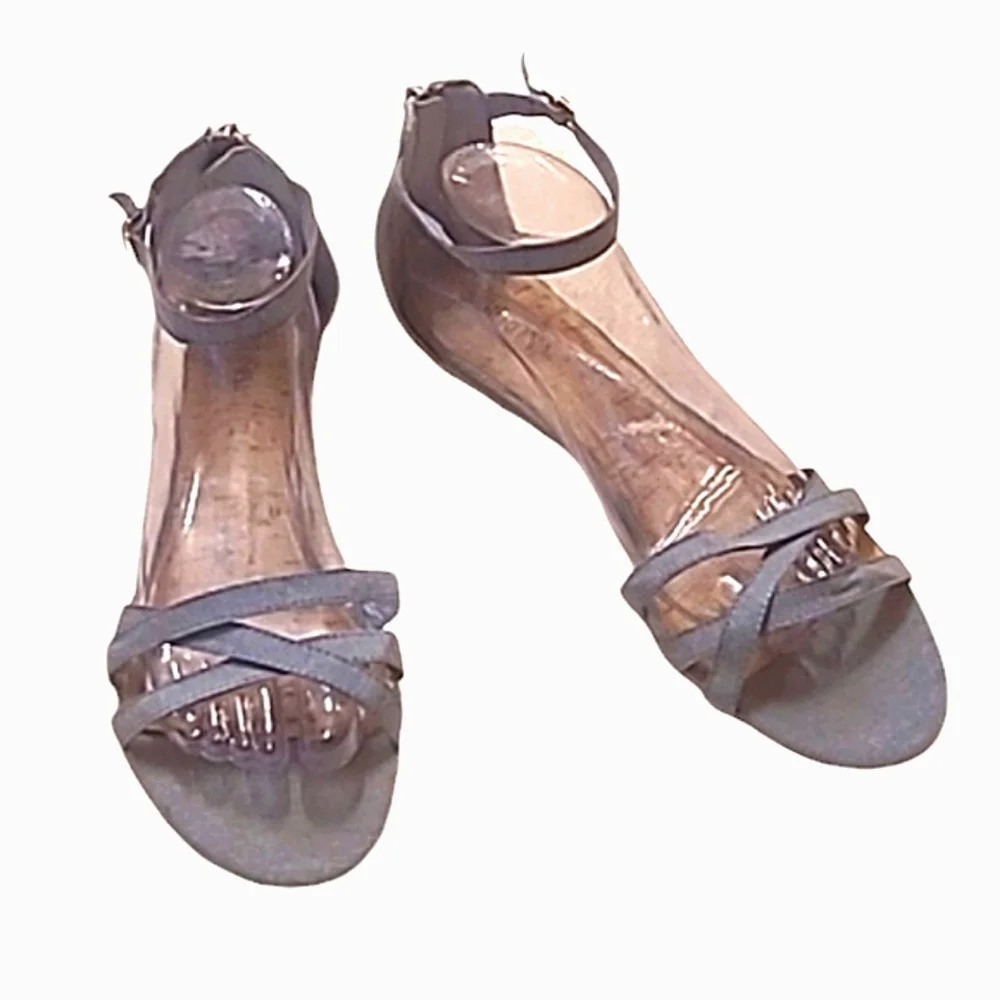 Merona Espadrille Blue Sandals Ankle Strap Hemp Mini Wedge Flat Strappy Open Toe